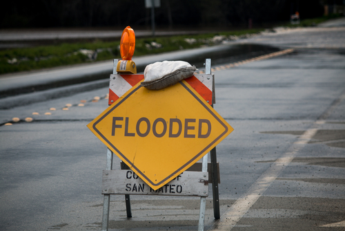 Flooded,road,sign,in,pescadero,,san,mateo,county,,california,from